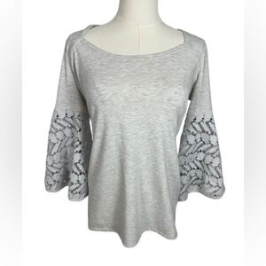 Cyrus Light Gray Lace Sleeve Blouse
